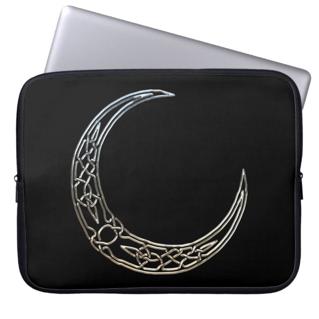 Silver And Black Celtic Crescent Moon Laptop Sleeve (Front)