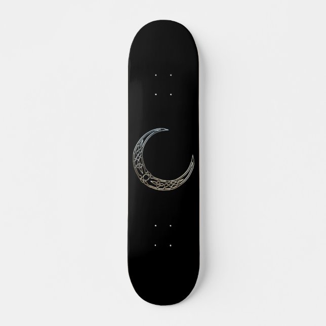 Silver And Black Celtic Crescent Moon Skateboard (Front)