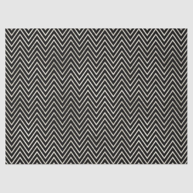 Silver and Black Chevron Stripes Tissue Paper (Front)
