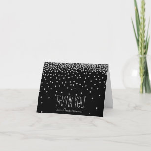 Silver and Black Confetti Dots Thank you Card
