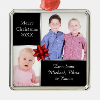 Silver and Black Custom Photo Personalised Gift Metal Ornament
