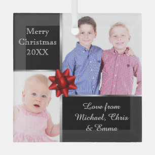 Silver and Black Custom Photo Personalised  Glass Tree Decoration