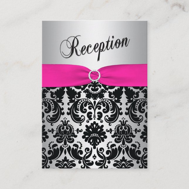 Silver and Black Damask Bat Mitzvah Enclosure Card (Front)