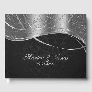 Silver And Black Damask Guest Book