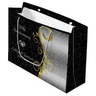Silver And Black Damask Large Gift Bag