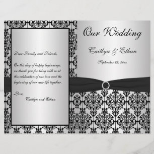Silver and Black Damask Wedding Program
