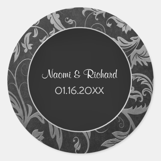 Silver and Black Damask Wedding Seal - Customise (Front)
