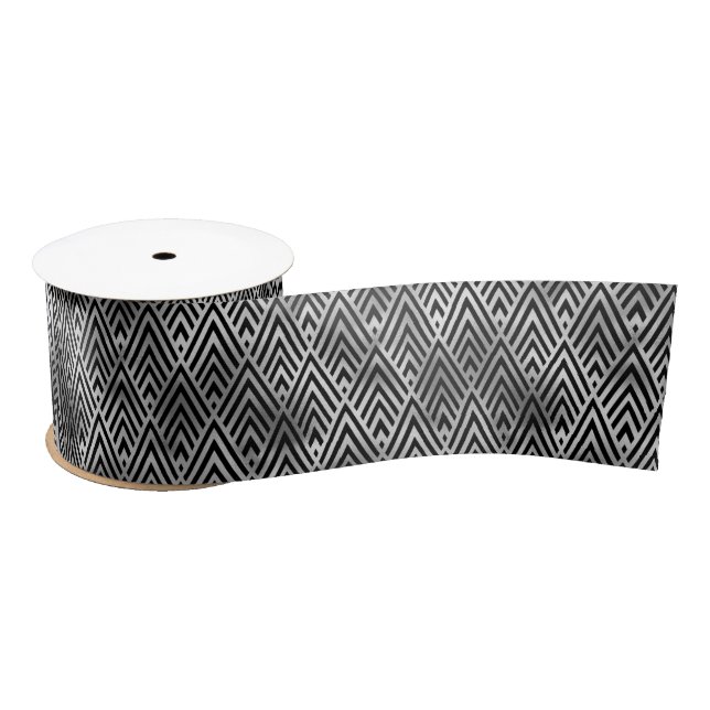 Silver and Black Diamond Art Deco Pattern Satin Ribbon (Spool)