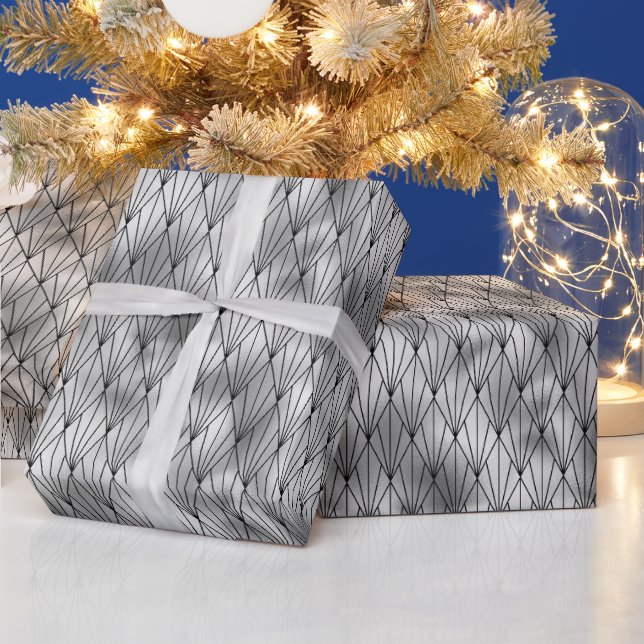 Silver and Black Diamond Art Deco Pattern Wrapping Paper (Holidays)