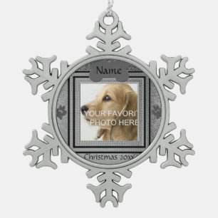 Silver and Black Dog or Cat Memorial Tribute Snowflake Pewter Christmas Ornament