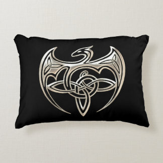 Silver And Black Dragon Trine Celtic Knots Art Decorative Cushion