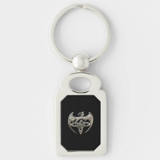 Silver And Black Dragon Trine Celtic Knots Art Key Ring