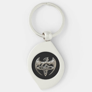 Silver And Black Dragon Trine Celtic Knots Art Key Ring