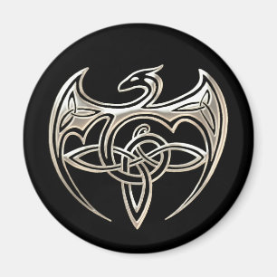 Silver And Black Dragon Trine Celtic Knots Art Magnet