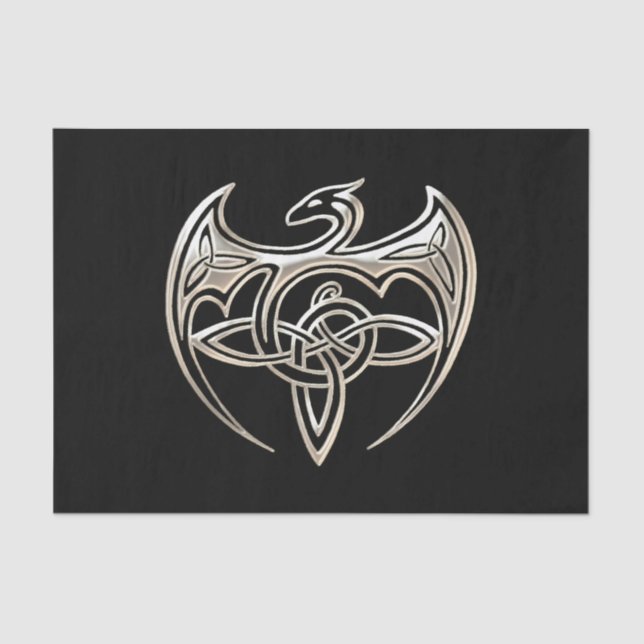 Silver And Black Dragon Trine Celtic Knots Art Tissue Paper (Front)