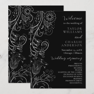 Silver and Black Elegant Floral Wedding Program