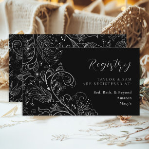Silver and Black Elegant Floral Wedding Registry Enclosure Card
