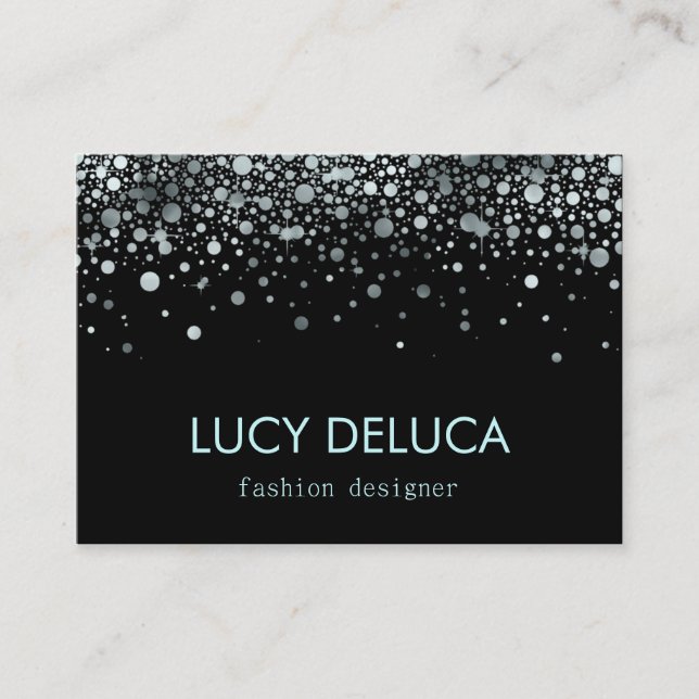 Silver and Black Fake Foil Glitter Business Card (Front)