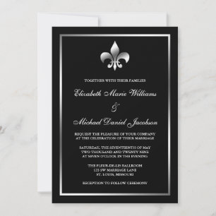 Silver and Black Fleur de Lis Wedding Invitation