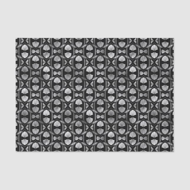 Silver and Black Floral Art Deco Pattern Tissue Paper (Front)