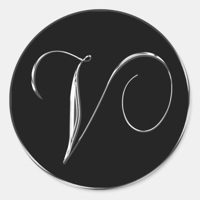 Silver And Black Formal Wedding Monogram V Seal (Front)