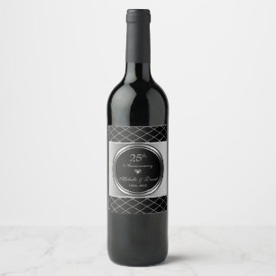 Silver And Black Geometric Shape- 25th Anniversary Wine Label