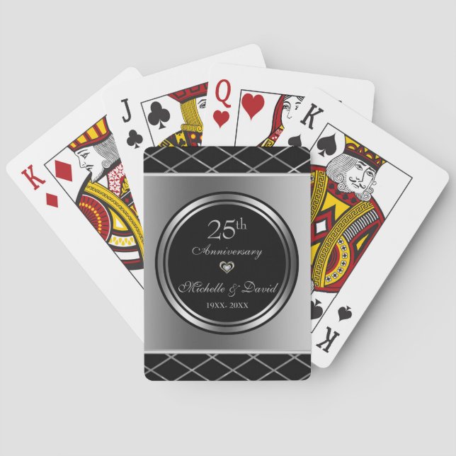 Silver And Black Geometric Shapes- Anniversary Playing Cards (Back)