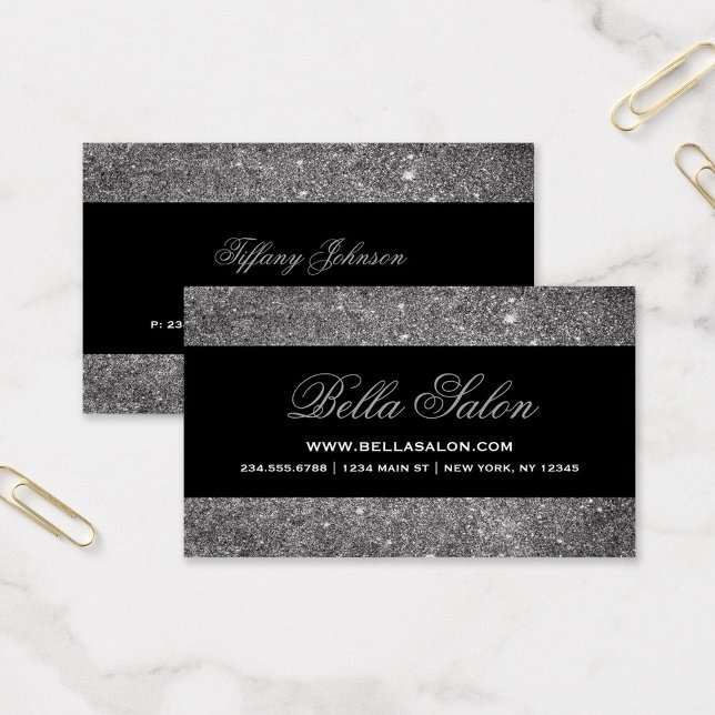 Silver and Black Glam Faux Glitter Business Card (Creator Uploaded)