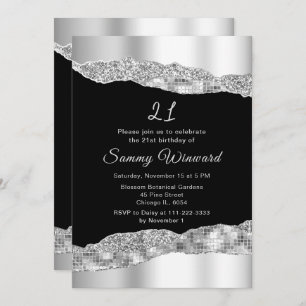 Silver and Black Glam Tears Birthday Party Invitation