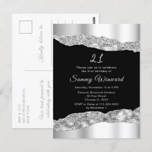 Silver and Black Glam Tears Birthday Party Postcard