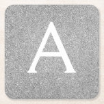 Silver and Black Glitter & Sparkle Monogram Square Paper Coaster<br><div class="desc">Silver Faux Glitter and Sparkle Elegant Twinkling Lights Monogram Birthday Party Coasters. These Birthday Party Coasters can be customised to include your initial and first name.</div>