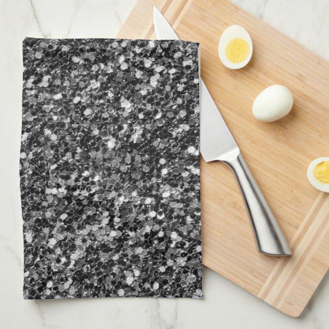 Silver and Black Glitter Tea Towel (Quarter Fold)