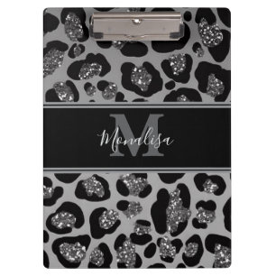 silver and black glittery monogramed personalised clipboard