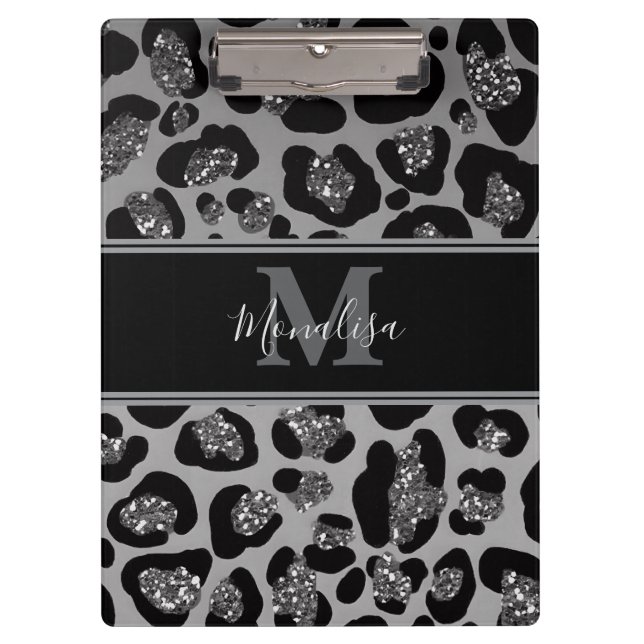 silver and black glittery monogramed personalised clipboard (Front)