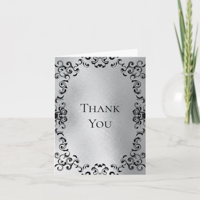 Silver and Black Gothic Wedding Thank You Card (Front)