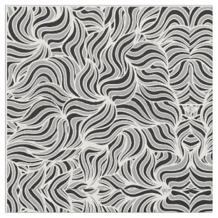 Silver and Black Leaves Fabric