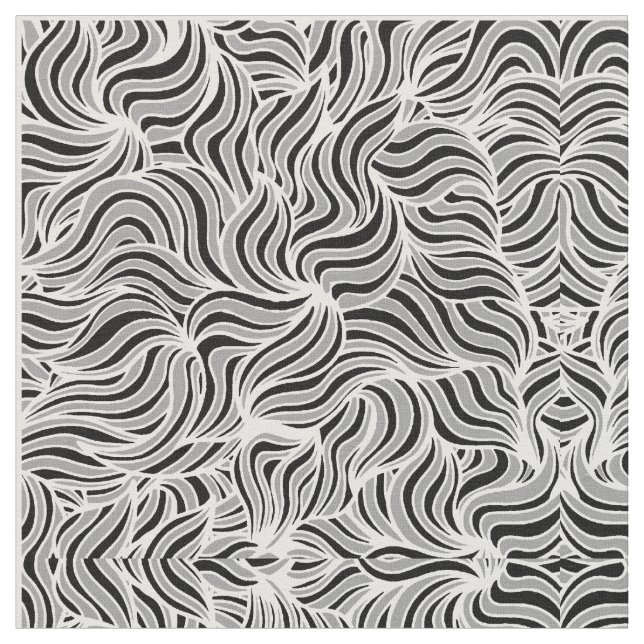 Silver and Black Leaves Fabric (Close Up)