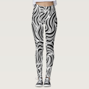 Silver and Black Leaves Leggings