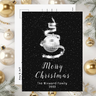 Silver and Black Ornament Merry Christmas Holiday Postcard