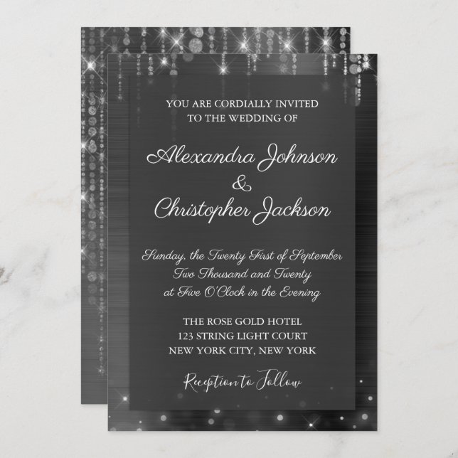 Silver and Black Sparkle Wedding Invitation (Front/Back)
