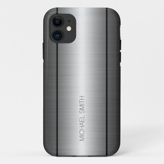 Silver and Black Stainless Steel Metal Case-Mate iPhone Case (Back)