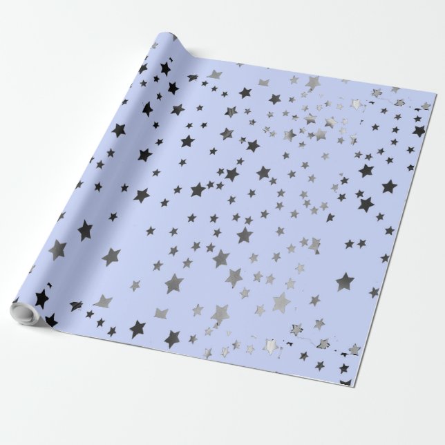 Silver and black stars on blue wrapping paper (Unrolled)