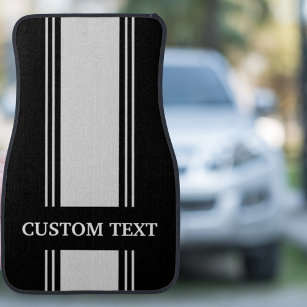 Silver and Black Stripe Custom Personalised Name C Car Mat