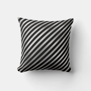 Silver and Black Striped Throw Pillow
