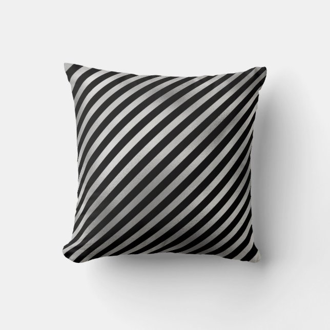 Silver and Black Striped Throw Pillow (Front)