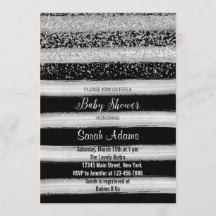 Silver and Black Watercolor Baby Shower Invitation