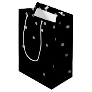 Silver and Black Watercolor Confetti Dots Medium Gift Bag