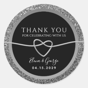 Silver and Black Wedding Thank You Favour Classic Round Sticker