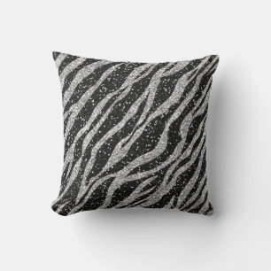 Silver and Black Zebra Print Throw Pillow