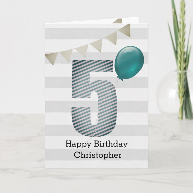 Silver and Blue 5th Birthday Card (Front)